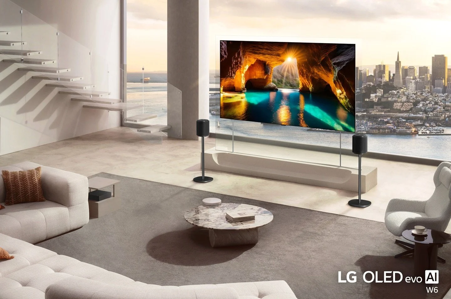 LG W6 Wallpaper TV on Glass Stand