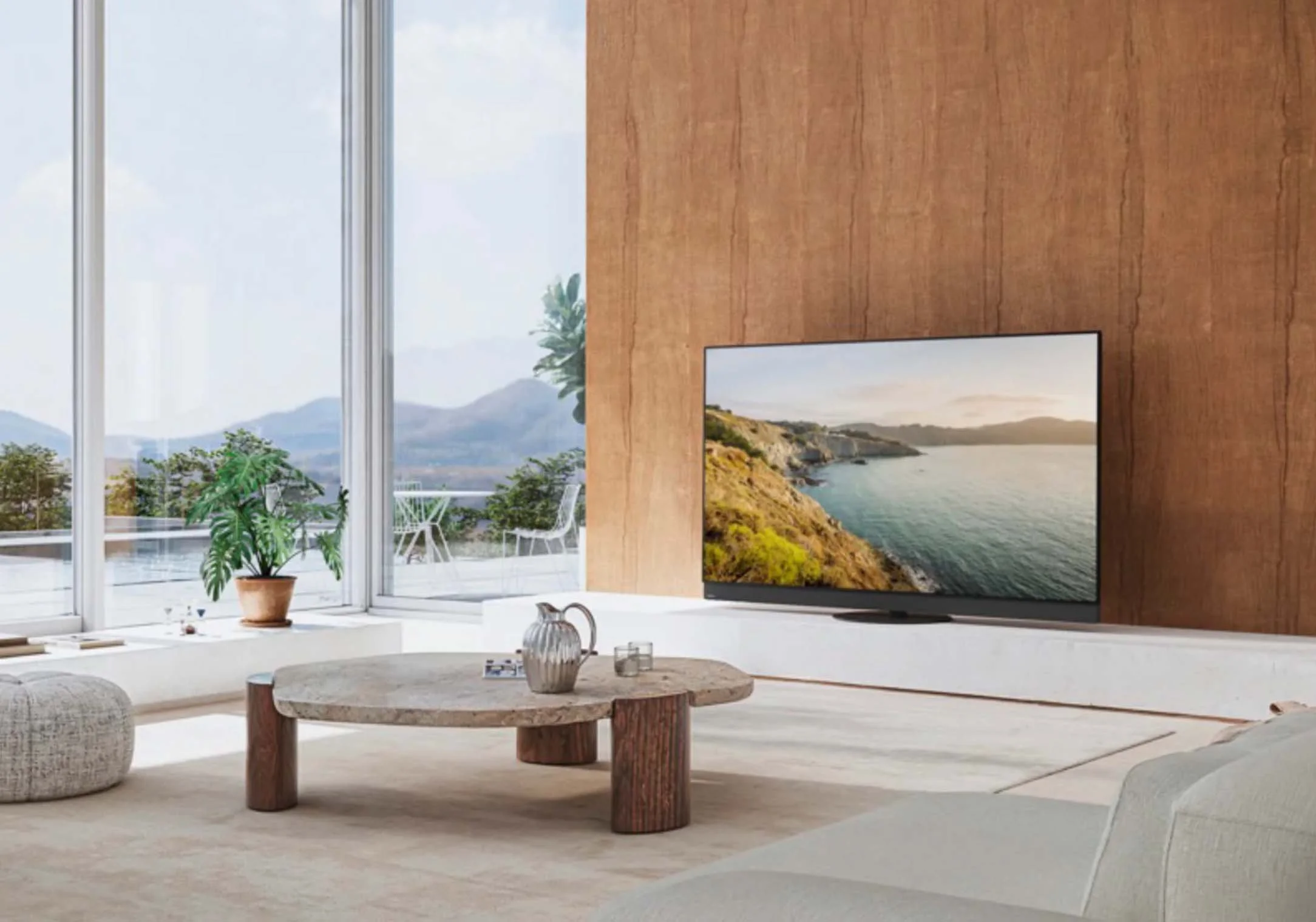 Panasonic TV on the wall in a lounge