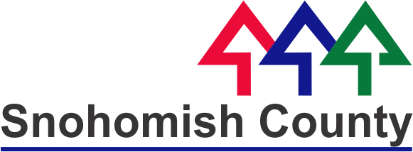 Logo of Snohomish County featuring three stylized ascending arrows in red, blue, and green with the county name underneath.