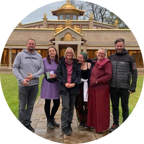 Heart Jewel Centre sangha in front of the Temple for World Peace at Manjushri Kadampa Meditation centre.