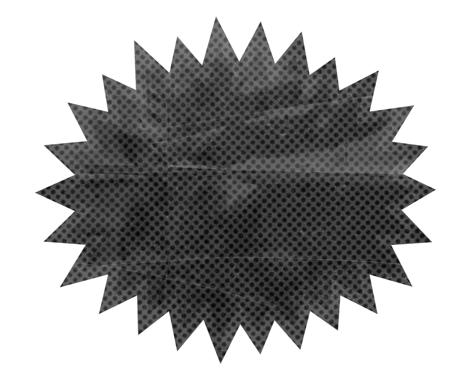 A black and white dotted pattern with layered, jagged-edged shapes resembling leaves or starbursts.