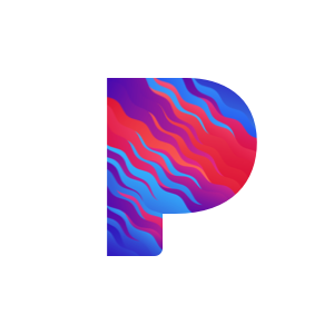 Digital artwork of a stylized letter P with colorful wave patterns in red, purple, and blue.