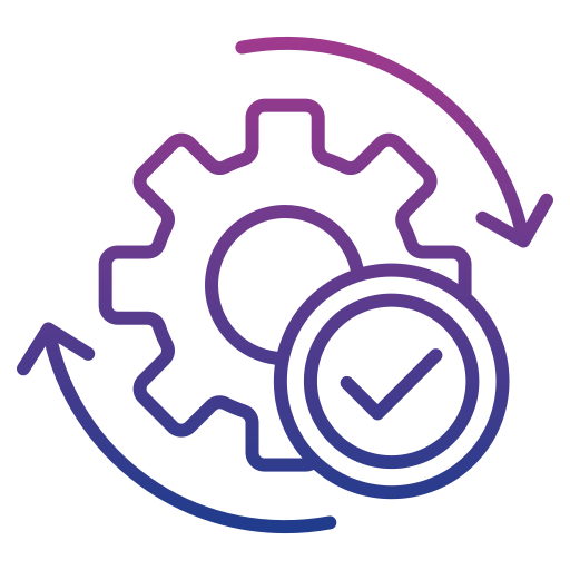 Icon of gears with a checkmark and circular arrows, symbolizing system update or process completion.