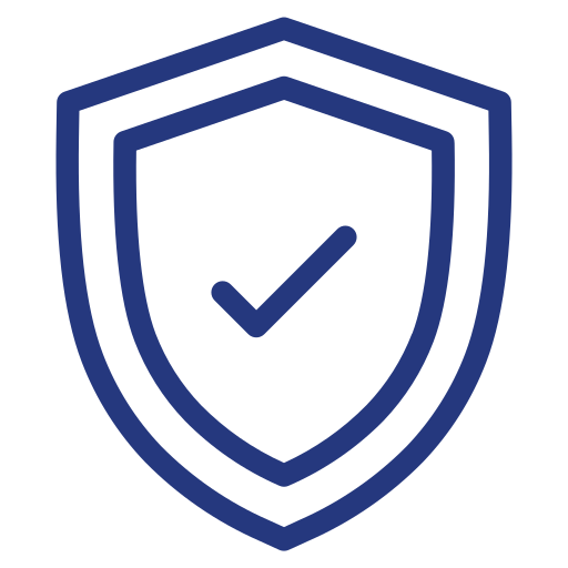 Shield icon with a checkmark in the center, representing security or protection.