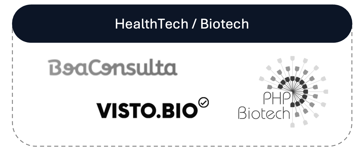 Imagem de banner de consultório de saúde, com o texto 'HealthTech / Biotech', e um botão que diz 'Agende sua Consulta'.