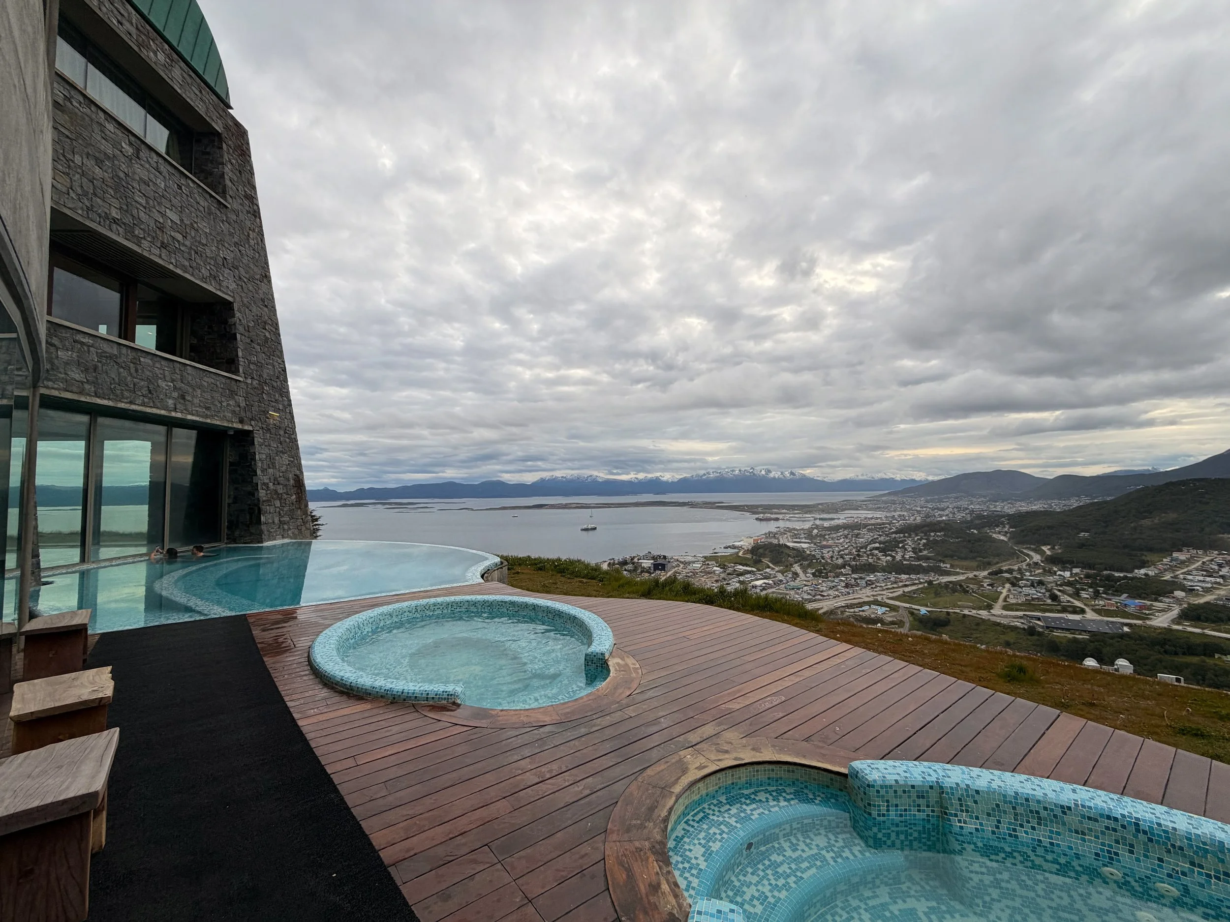 View from the hotel outdoor hot tubs