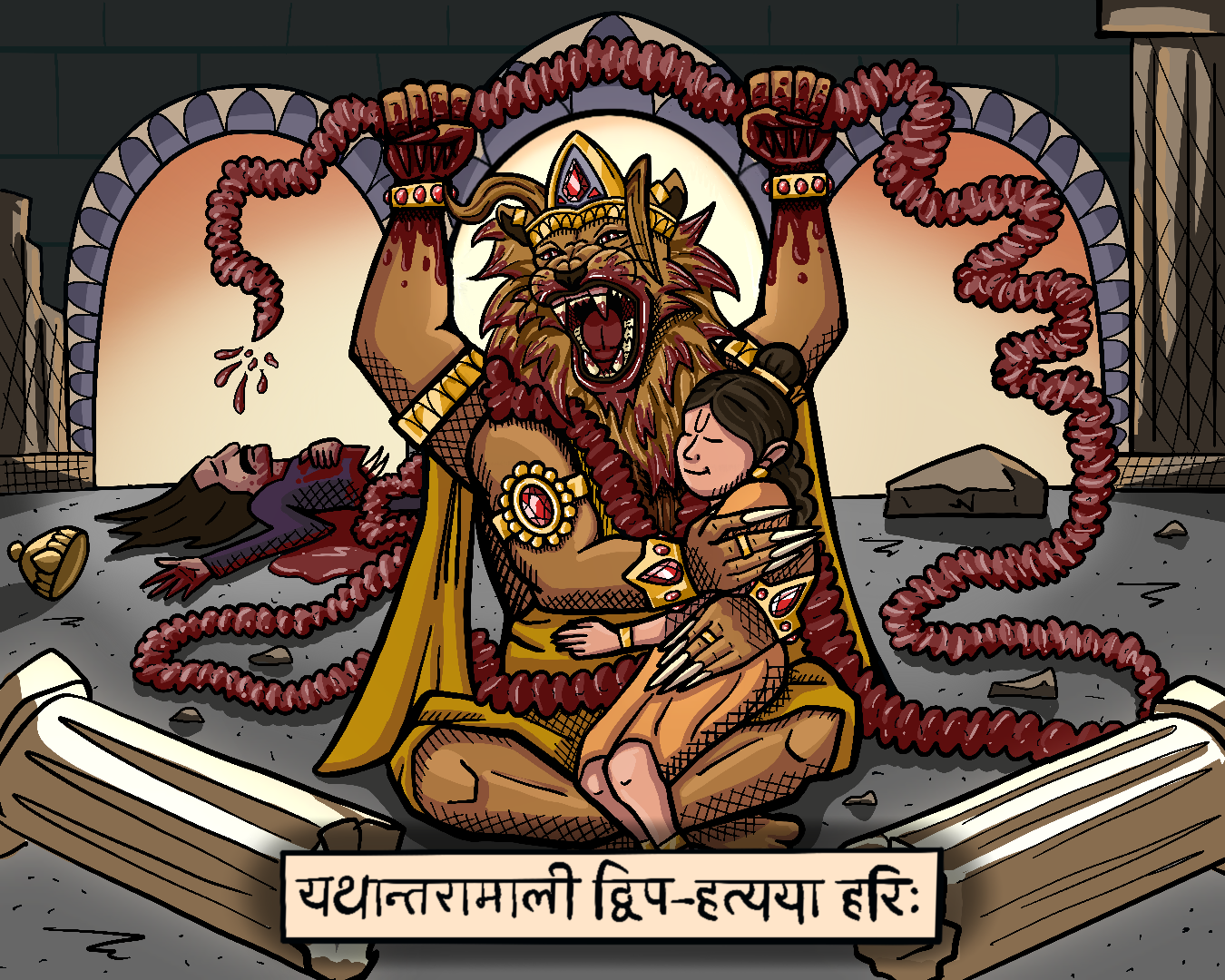 Lord Narasimhadev eviscerates Hiranyakashipu