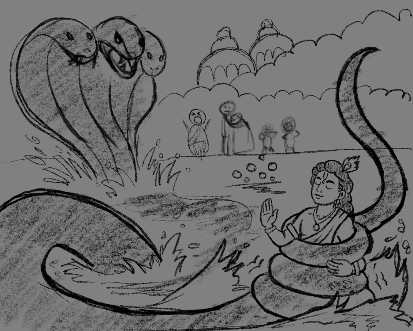 Kaliya coils Krishna