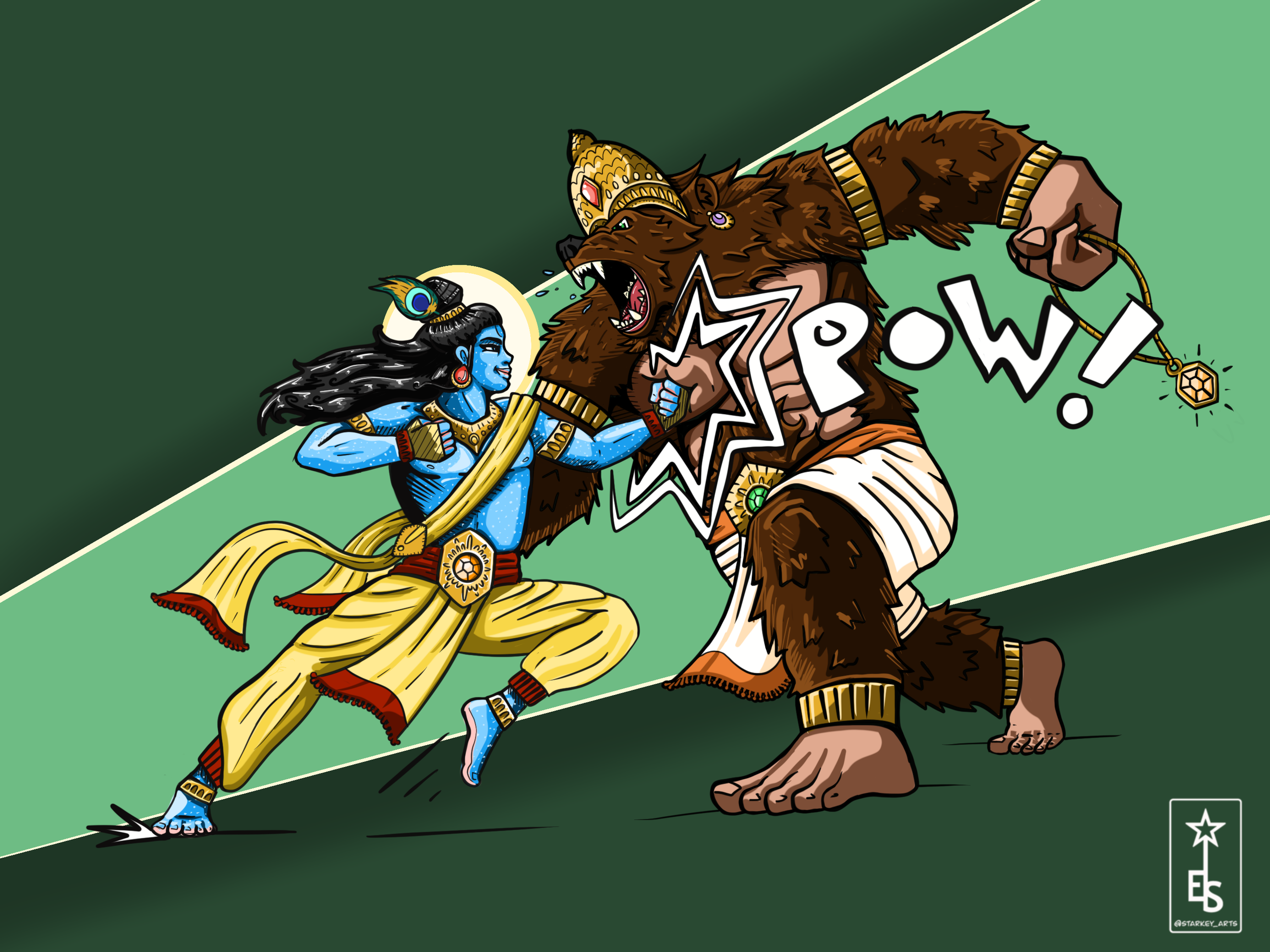 Krishna fights Jambavan over the Shyamantaka Jewel