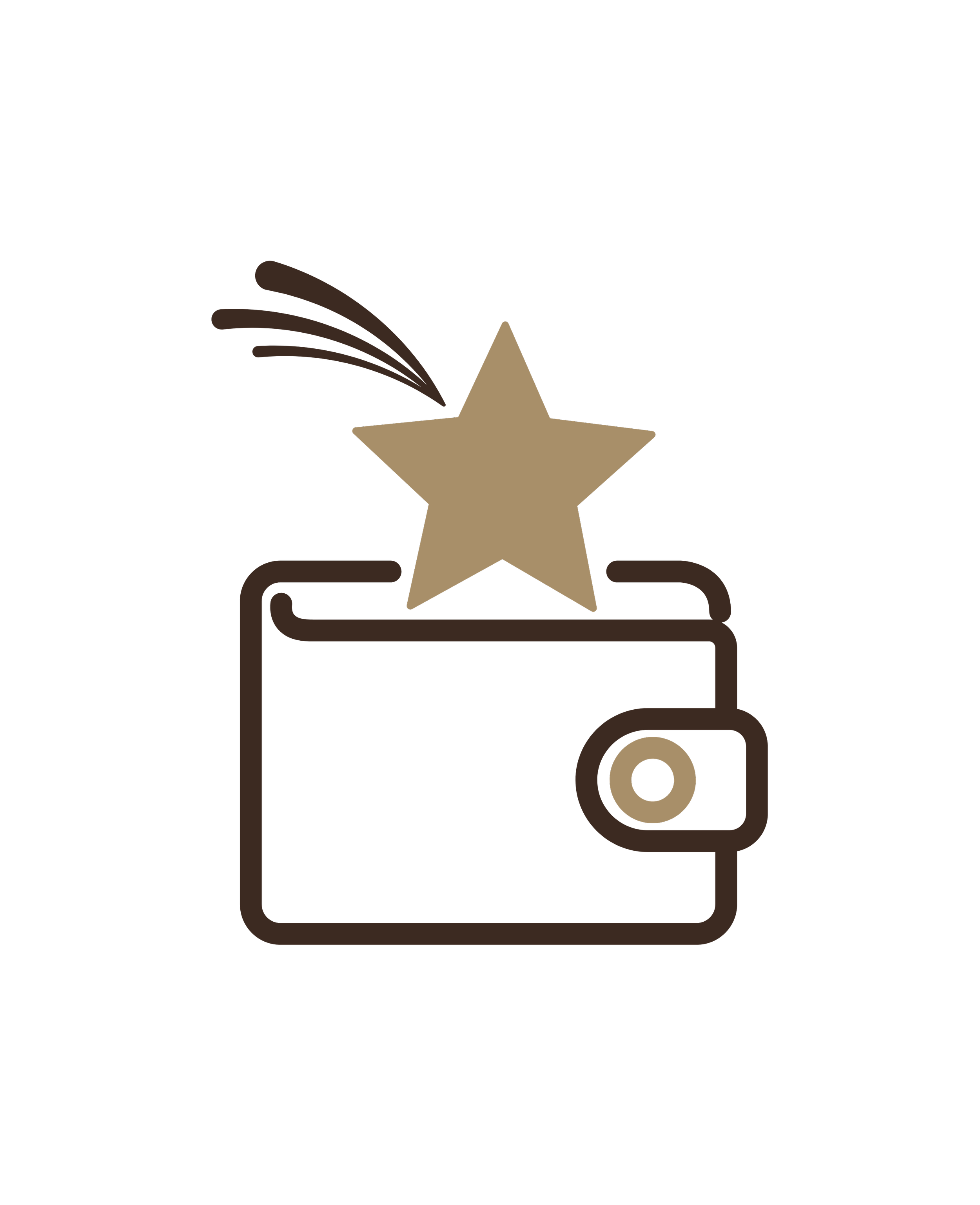 Outline illustration of a wallet with a star popping out of it, with lines indicating sparks or motion.