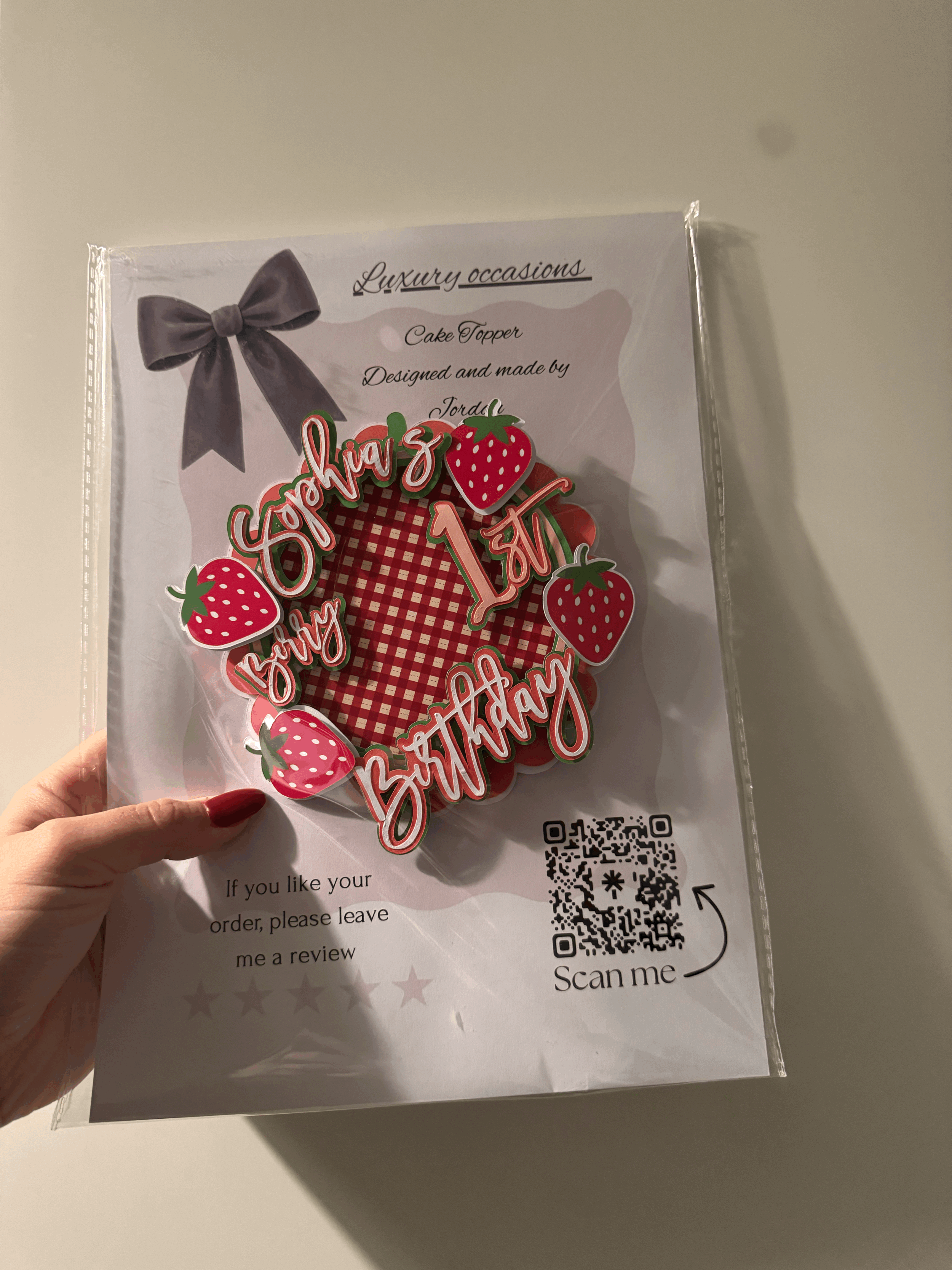personalised strawberry cake topper.
