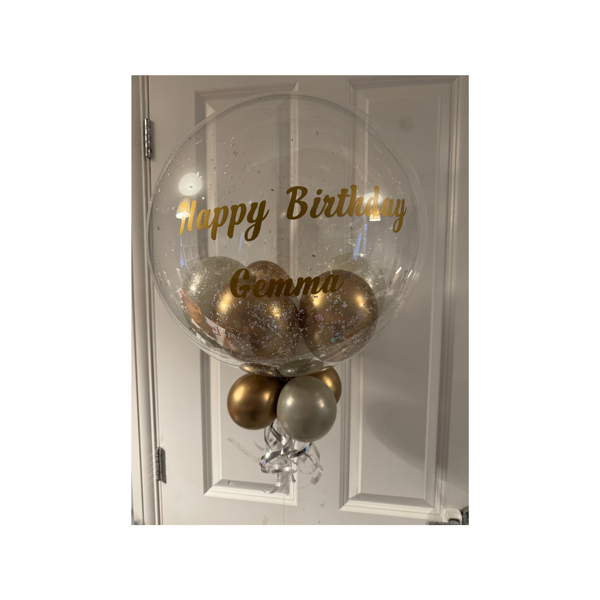 personalised helium T/deco bubble balloon.