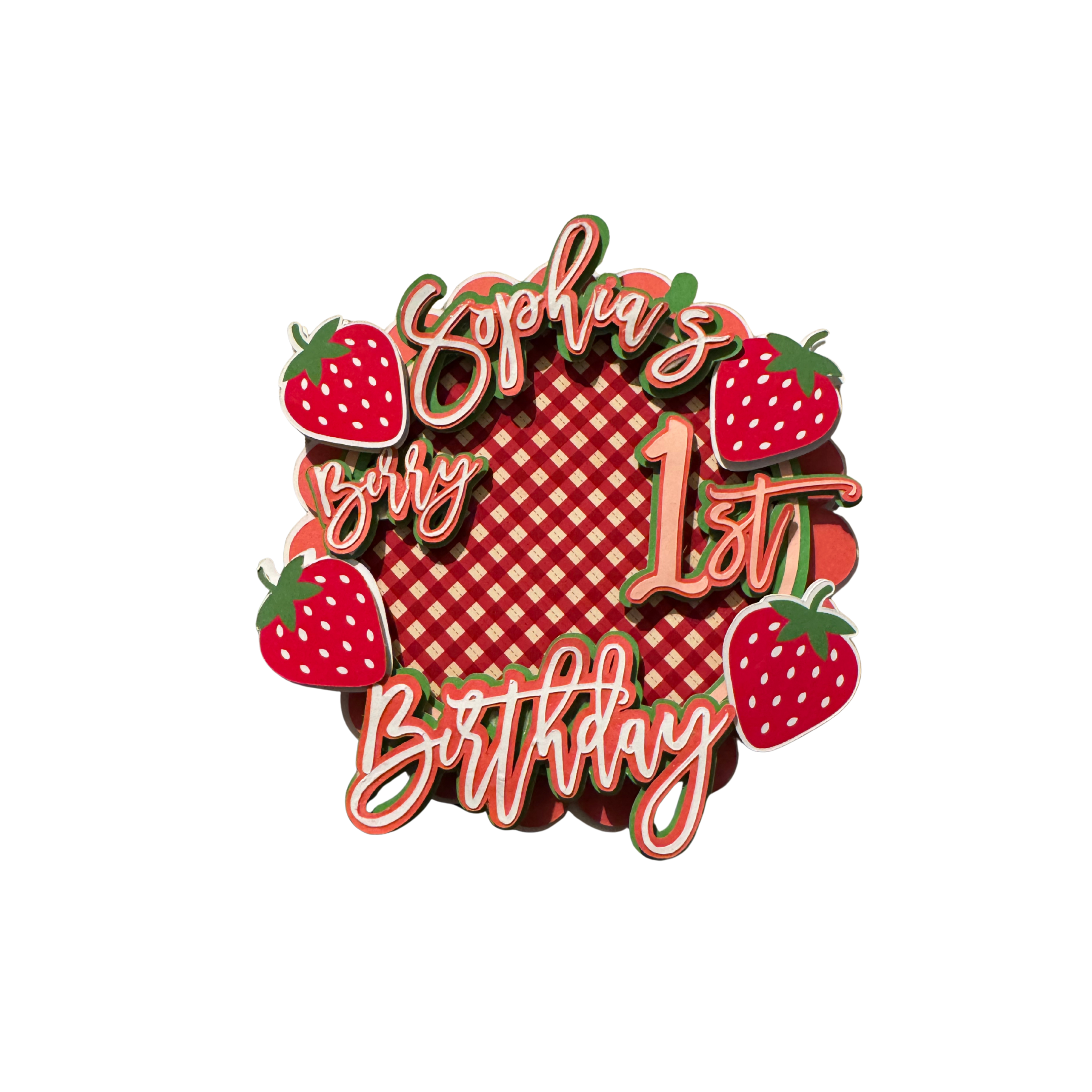 personalised strawberry cake topper.