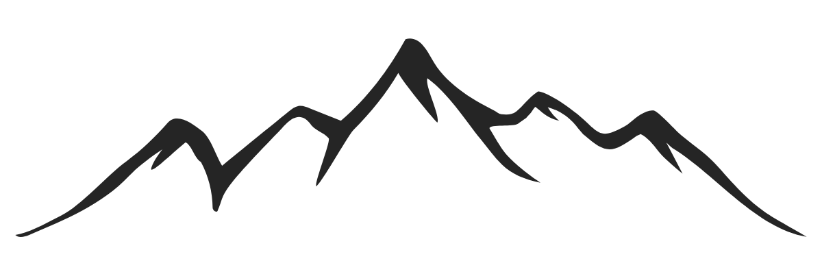 Black silhouette of mountain range with multiple peaks and ridges.
