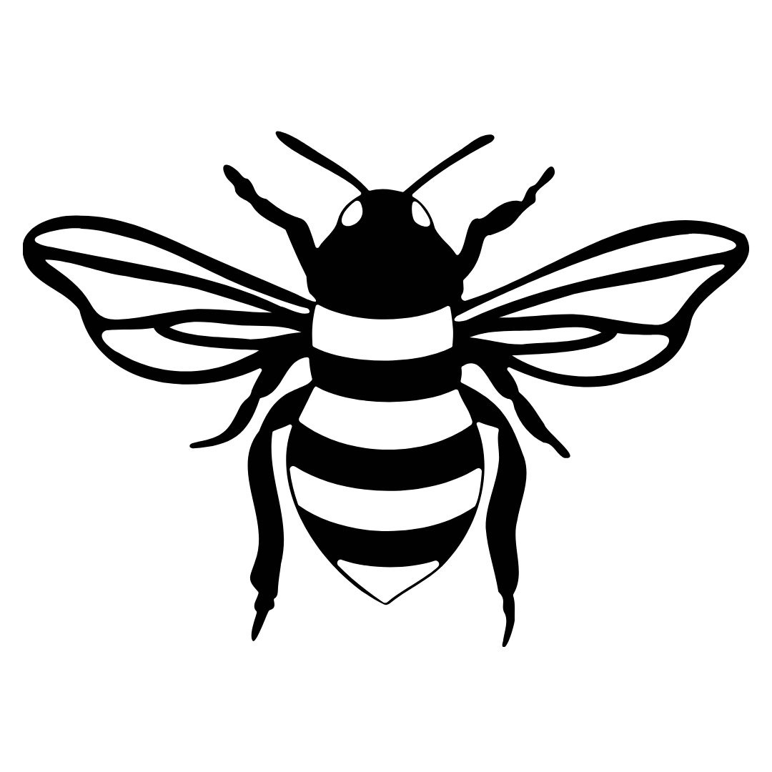 Silhouette of a honey bee with detailed wings and body parts