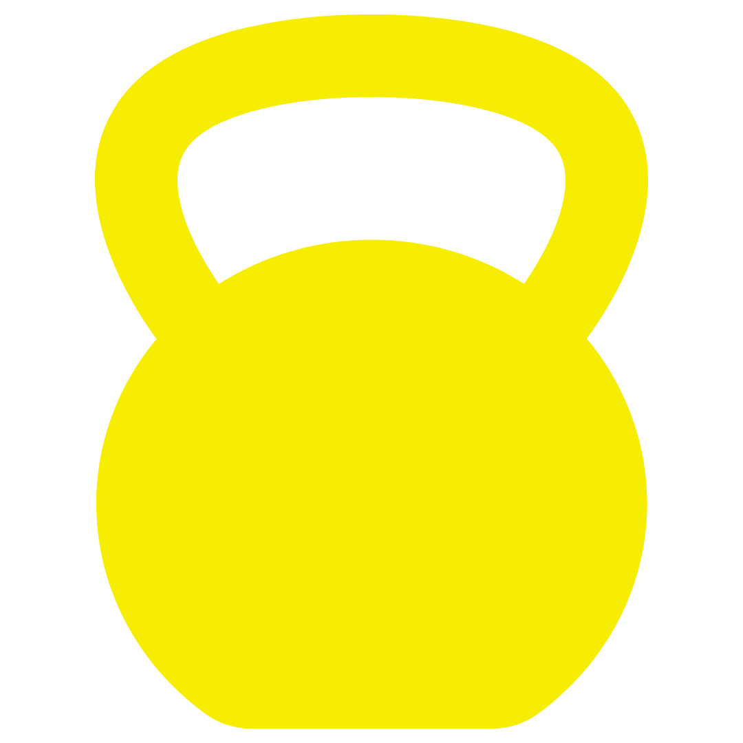 Simple yellow and black silhouette of a kettlebell.
