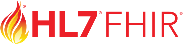 HL7 FHIR logo with stylized flame symbol in red, yellow, and orange.