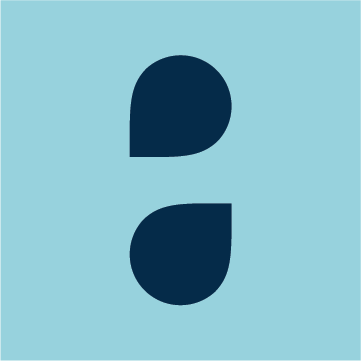 Two dark blue teardrop-shaped objects on a light blue background, arranged vertically.