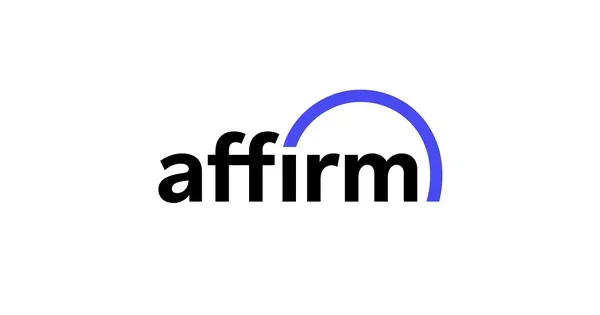 The word 'affirm' in black lowercase letters with a blue arc starting from the 'm'.