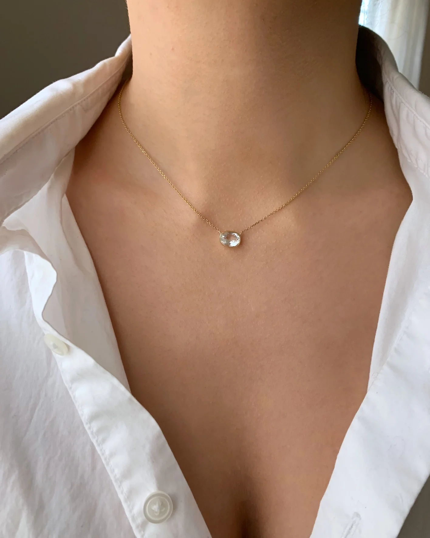 🌸 Bloom 2026 Solitaire White Topaz Oval Necklace