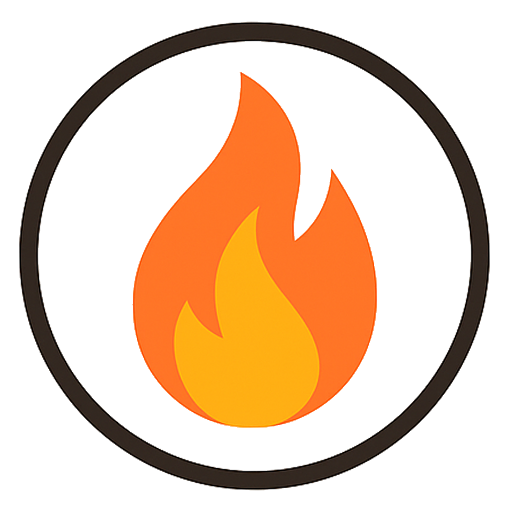 Symbol einer Flamme, umgeben von einem schwarzen Kreis.