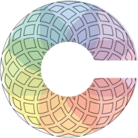 Colorful 3D geometric sphere with woven pattern and a circular opening at the front.