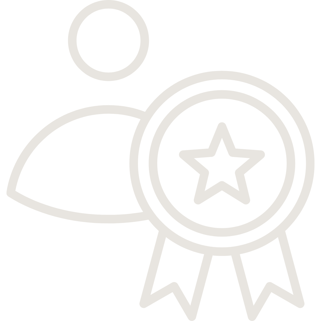 Outline of a person with a medal and ribbon, symbolizing achievement or award.