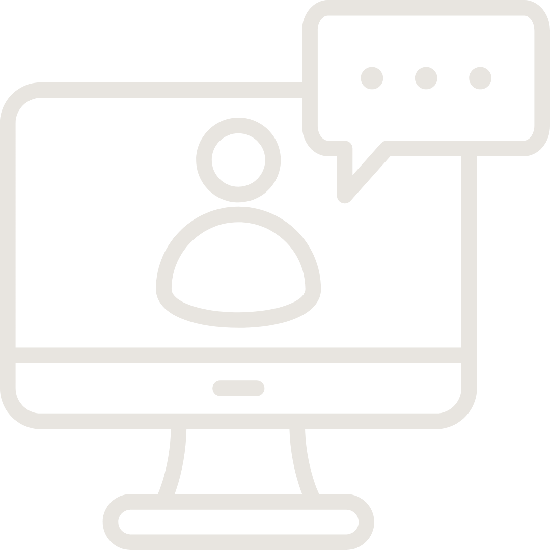 Computer monitor displaying a user profile icon and a speech bubble with three dots.