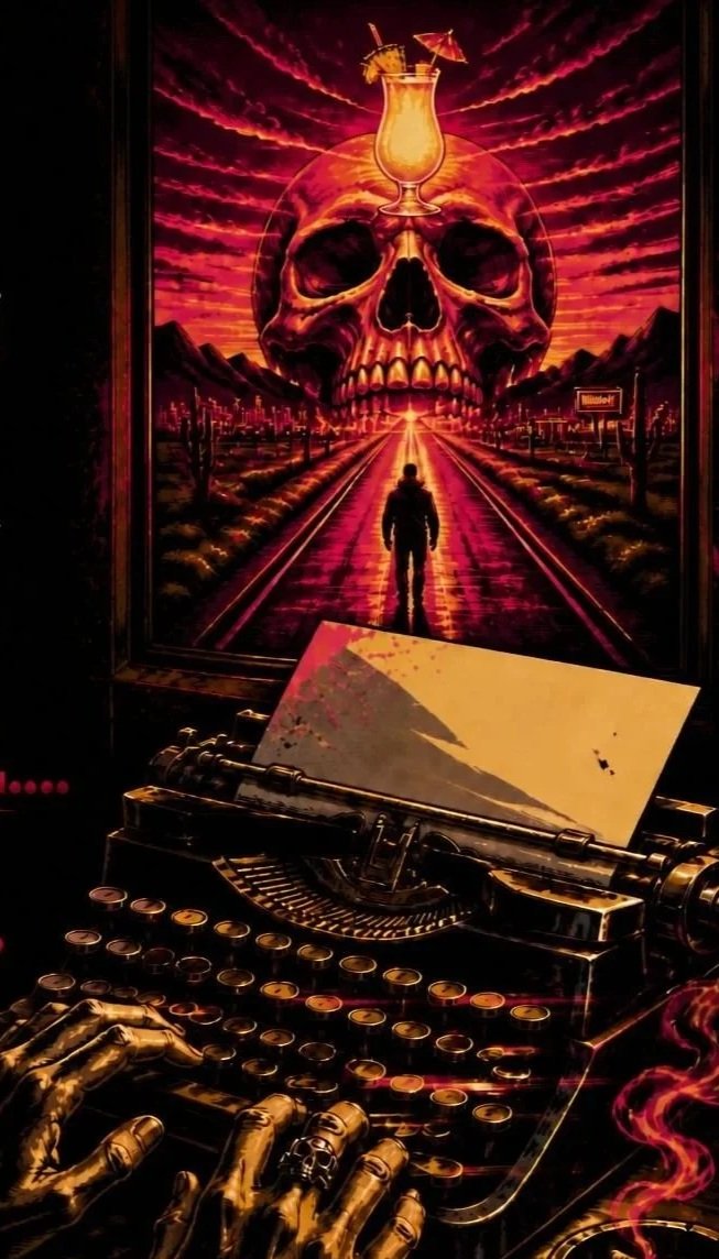 Death Drinks Us Dry - Poem - Pina Colada Skull, the long shot walk of the horizon line, and fingers type hope on the page.