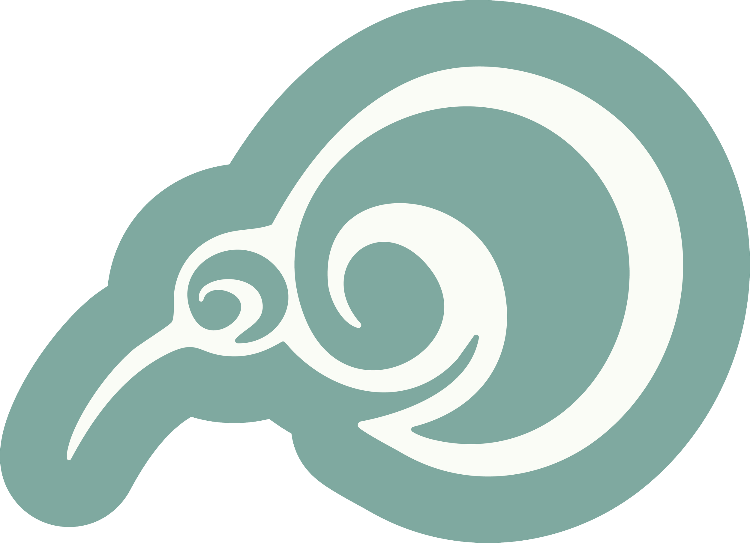 Stylized illustration of a snail with a spiral shell and a long neck, in muted green and white tones.