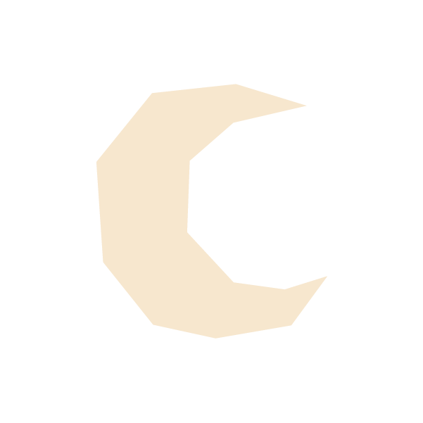 A prominent crescent shape resembling the letter 'C' in beige against a black background.