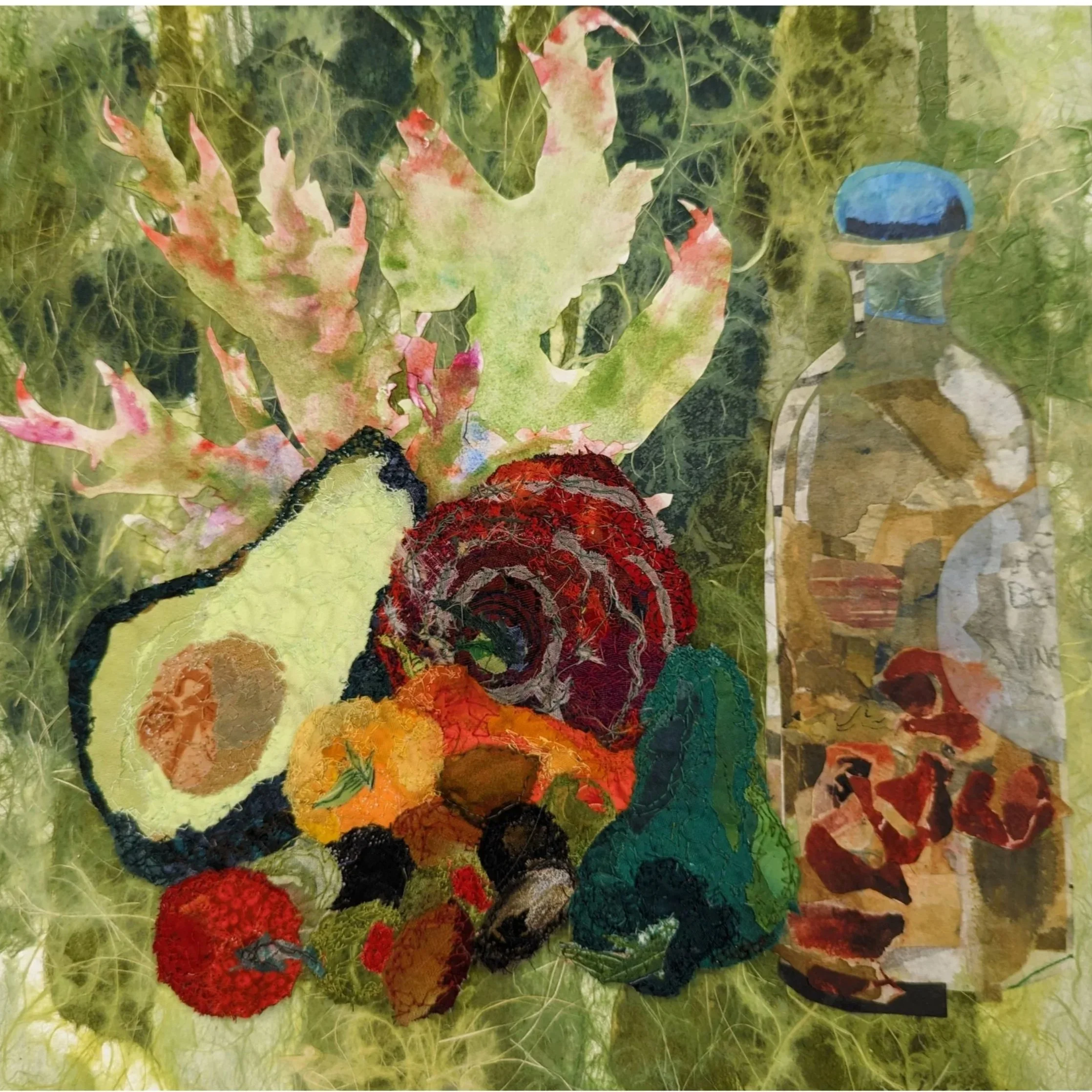 SALAD  
piece mounted on a wooded box   12" x 12" x 2