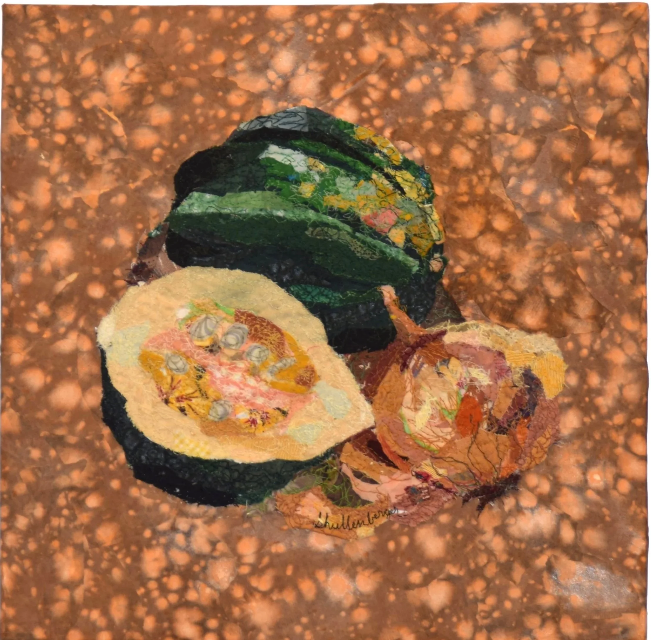 SQUASH SOUP -   SOLD  
 
piece mounted on a wooded box   12" x 12" x 2