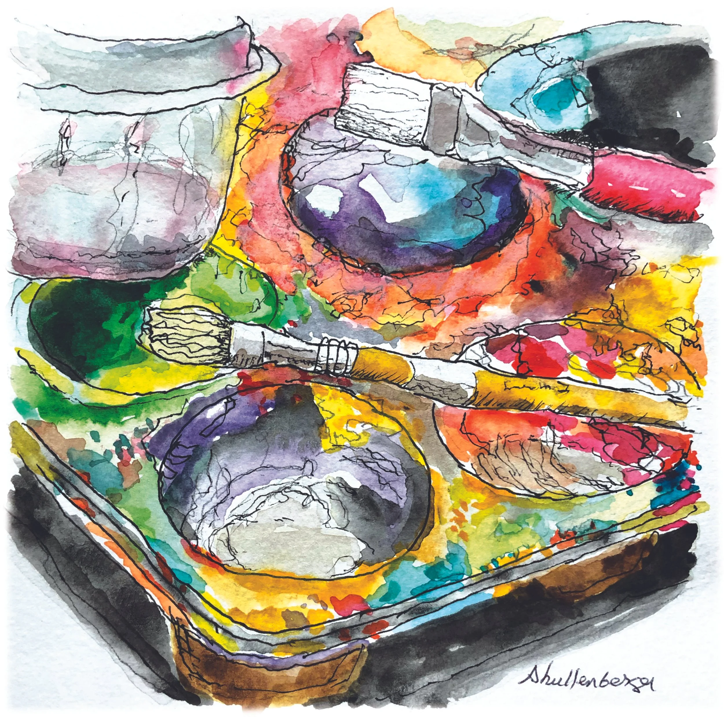 PAINT TRAY - SOLD   6" x 6" unframed