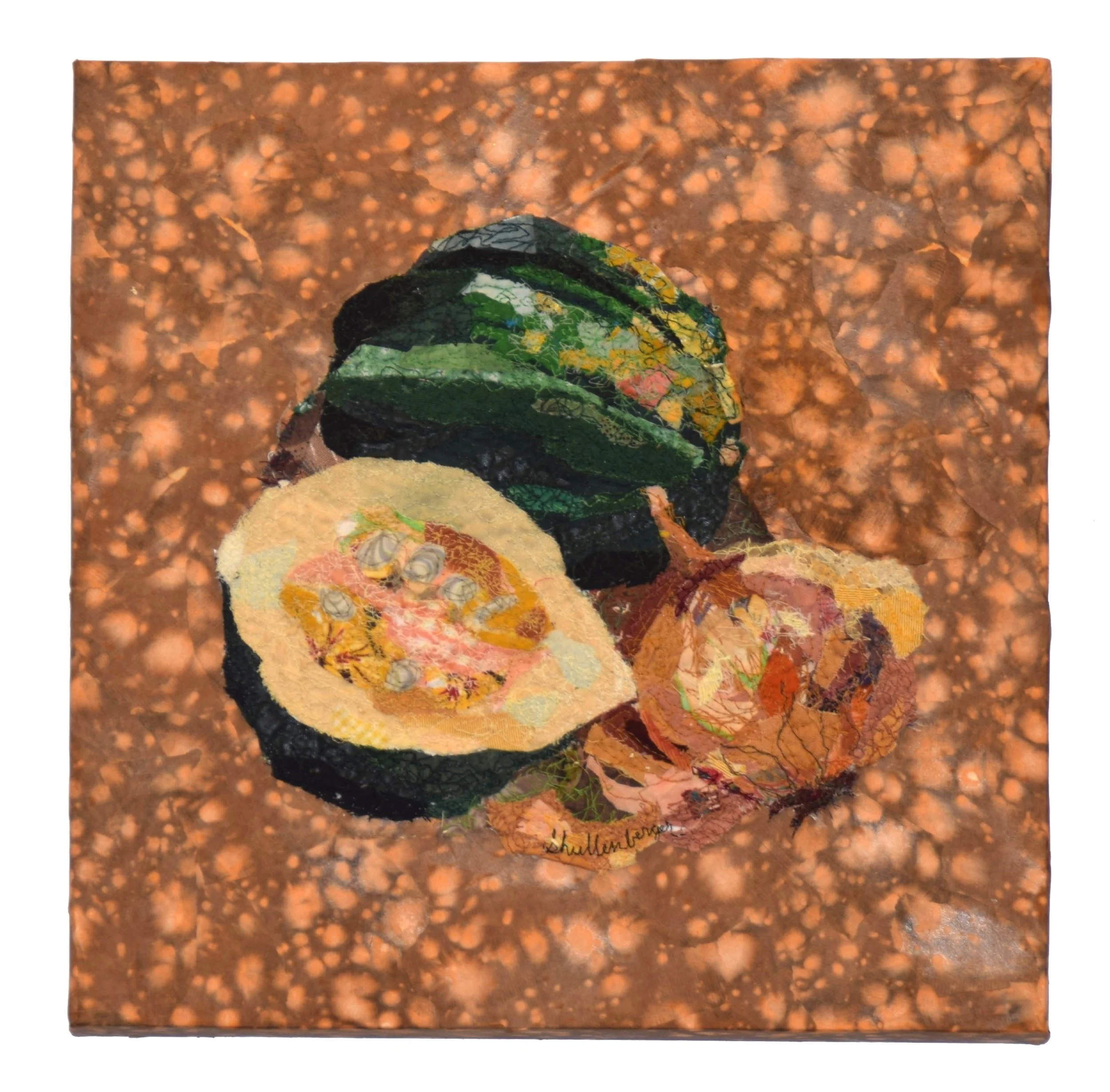 SQUASH SOUP -   SOLD  
 
piece mounted on a wooded box   12" x 12" x 2