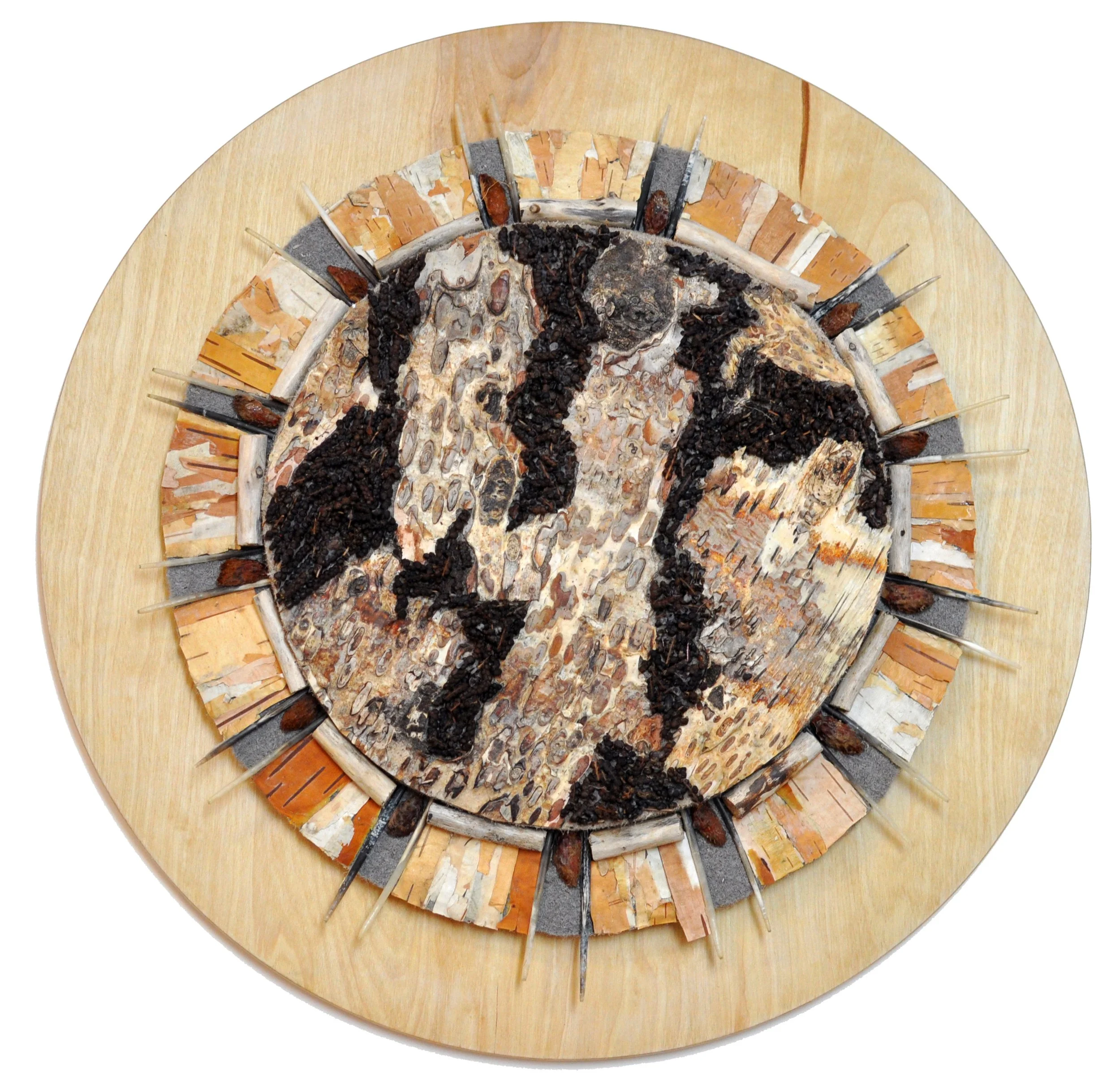 BIRCH BARK
 
12" circle - piece
 
19" mounted