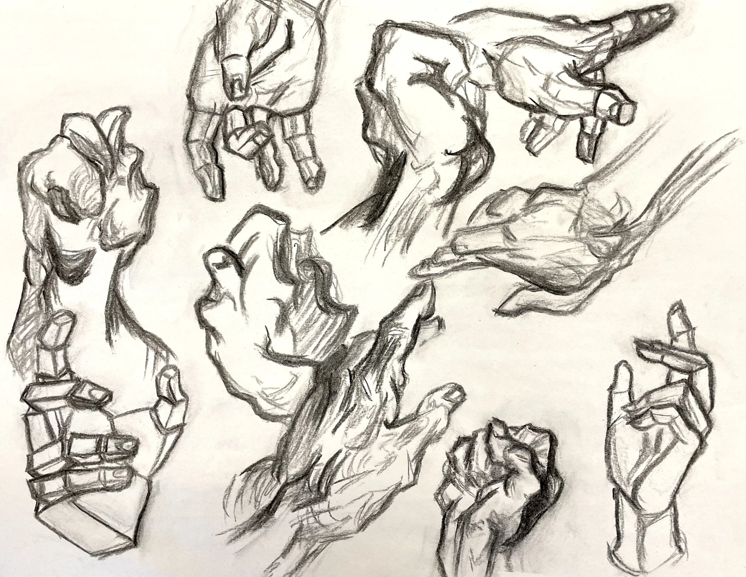 Hand Studies (2024) charcoal.