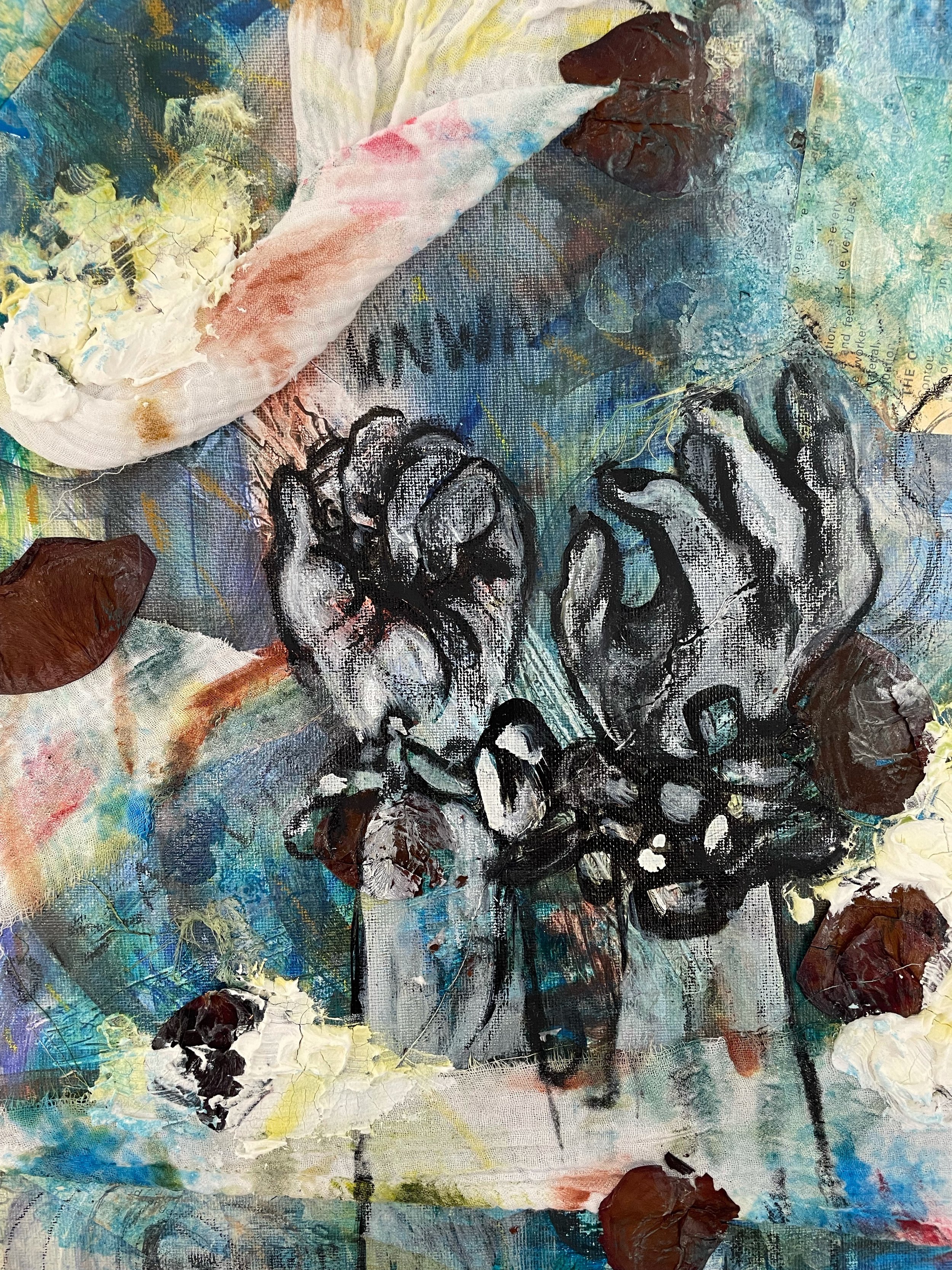 Chains (2021) acrylic, mixed media collage. 