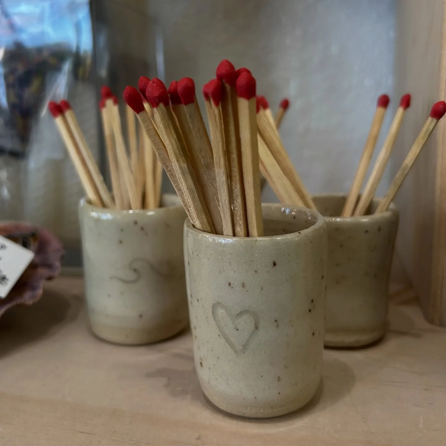 new item! Handmade ceramic match holders, complete with matches and striker pad on bottom ✨ 
or it&rsquo;s a shot glass&hellip;whatever vibe you&rsquo;re going for, we aren&rsquo;t judging 🤷🏼&zwj;♀️