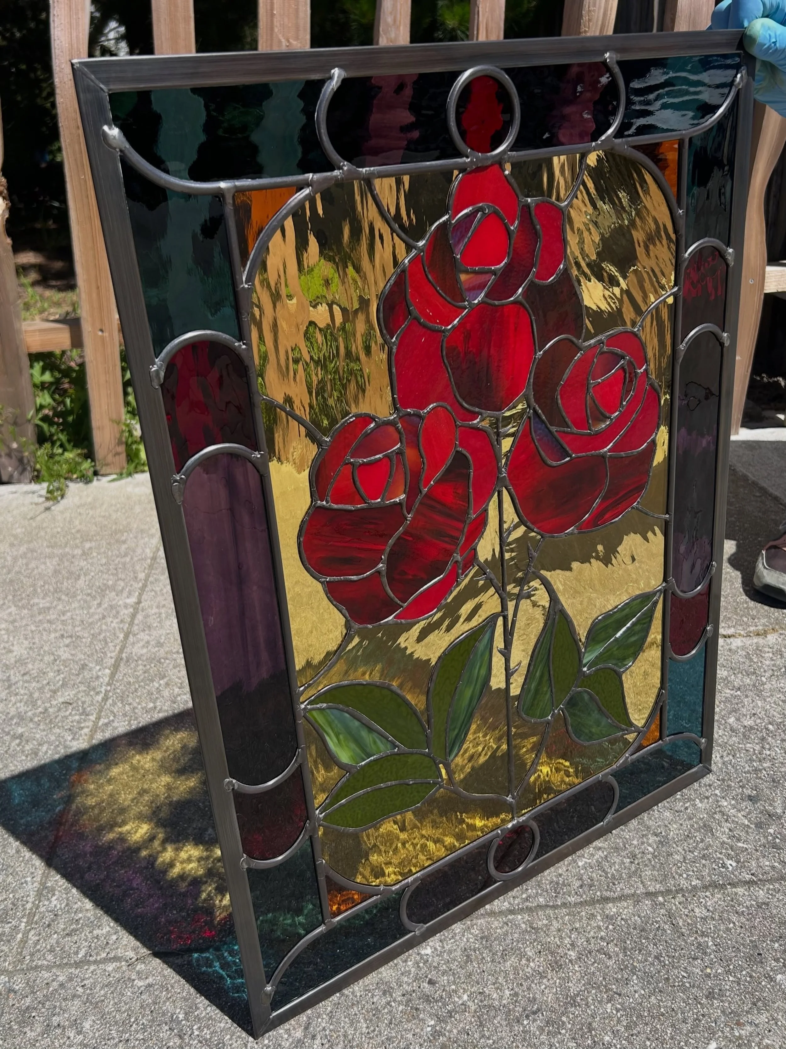 Inspired by Beauty and the Beast 🥀✨
Custom stained glass window handcrafted by Jenn Hallock of Pacific Grove Glass Art. 
A piece that feels both timeless and magical.
✨ Custom for a house in Carmel ✨

Contact Jenn for your own custom work

#stainedg