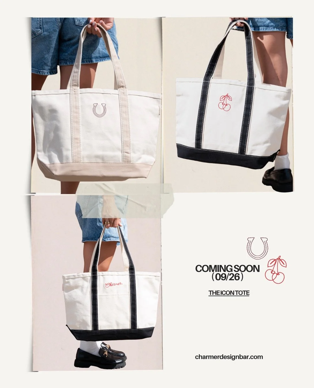 Meet the Icon Tote.

A classic everyday tote, finished with a signature icon of your choice 🍒

&bull; midnight or sand color
&bull; zip closure
&bull; back pocket

Which is your go-to icon?

#everydaytote #workbag #giftsforher #charmer #embroideredb