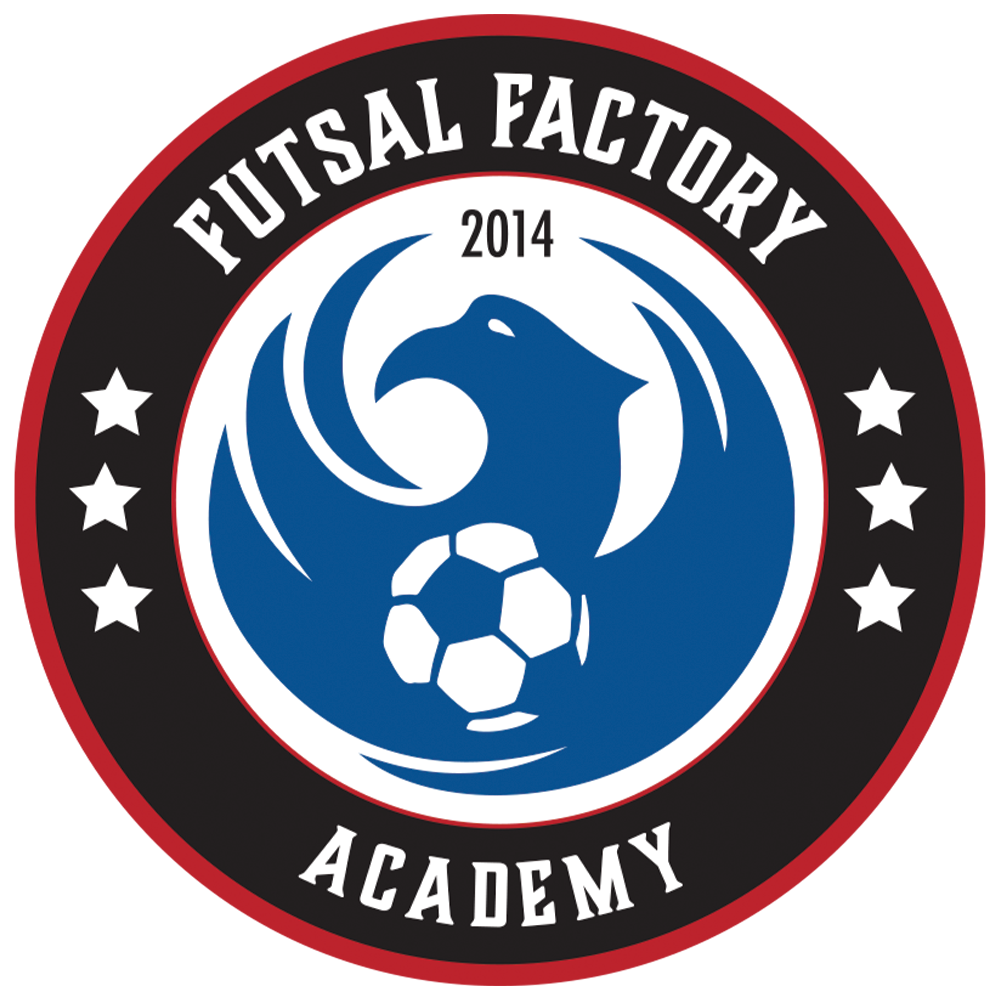 Futsal Factory Academy logo with a stylized eagle holding a soccer ball, surrounded by stars, and the text '2014' at the top.