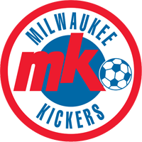 Milwaukee Kickers soccer team logo featuring red and blue colors, a soccer ball, and text