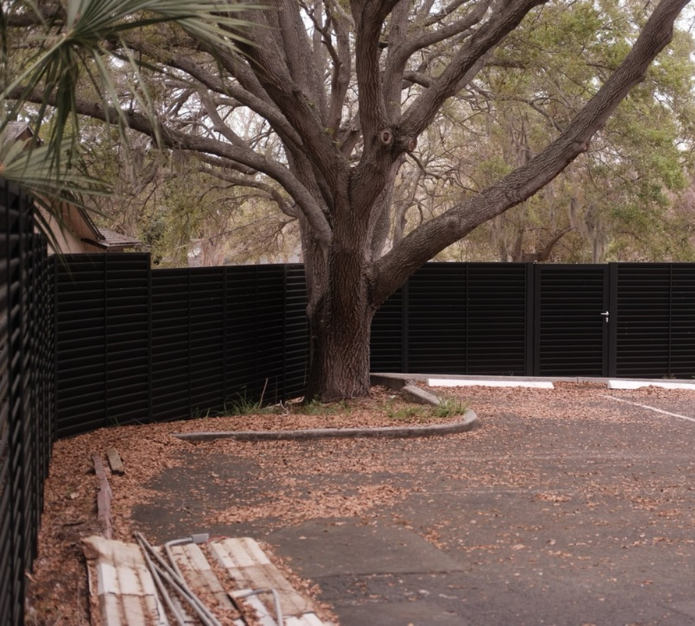 Louvered Privacy Fence and Pedestrian Gate