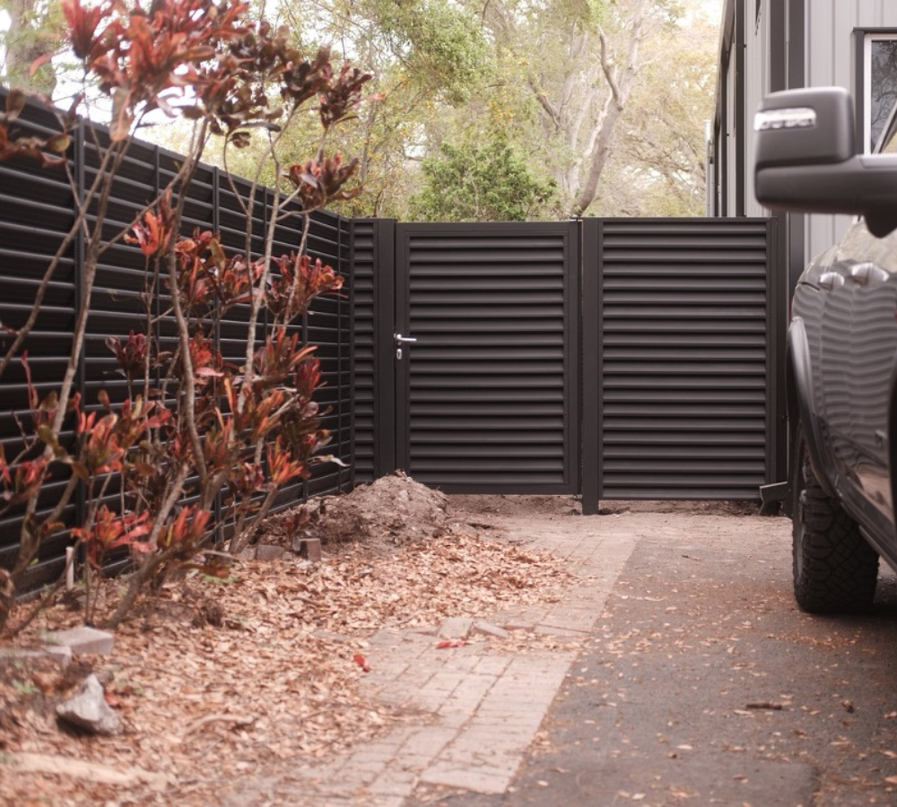 Louvered Privacy Fence and Pedestrian Gate