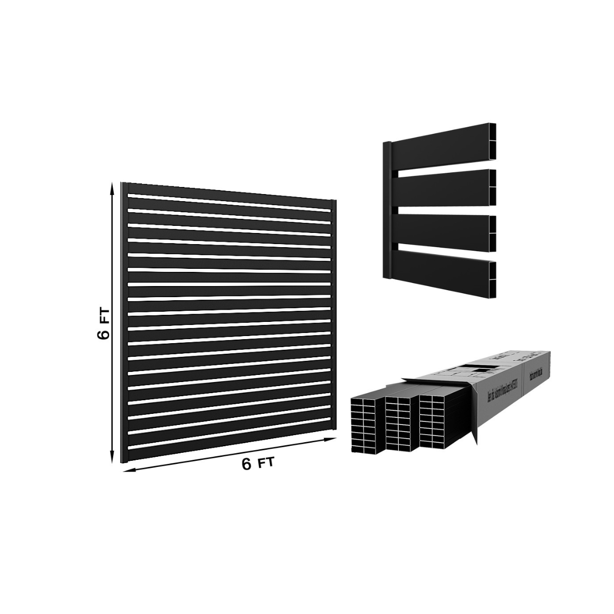 Aluminum Horizontal Slat Fence Panel (3.15" Slat, 25/32" Gap) 6'H x 6'W