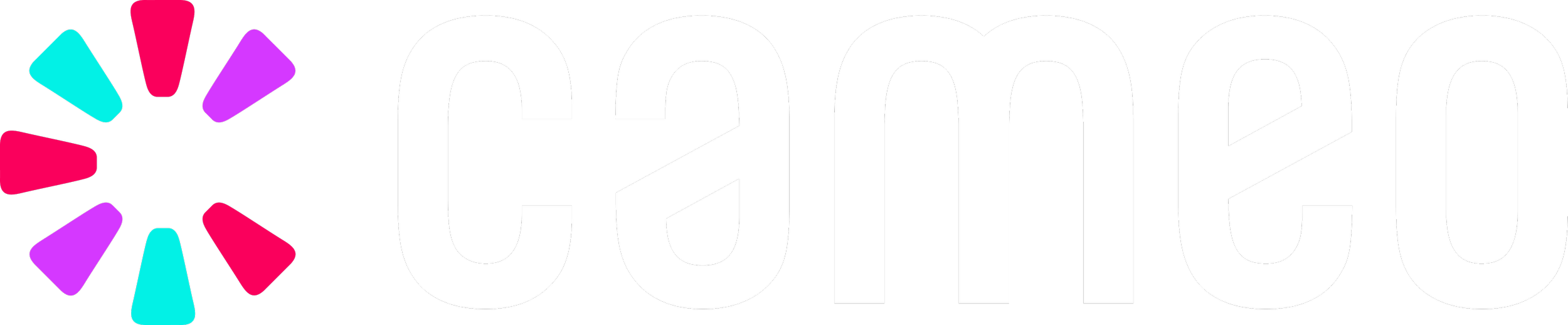 Cameo logo featuring colorful asterisk design and white 'CAMEO' text.