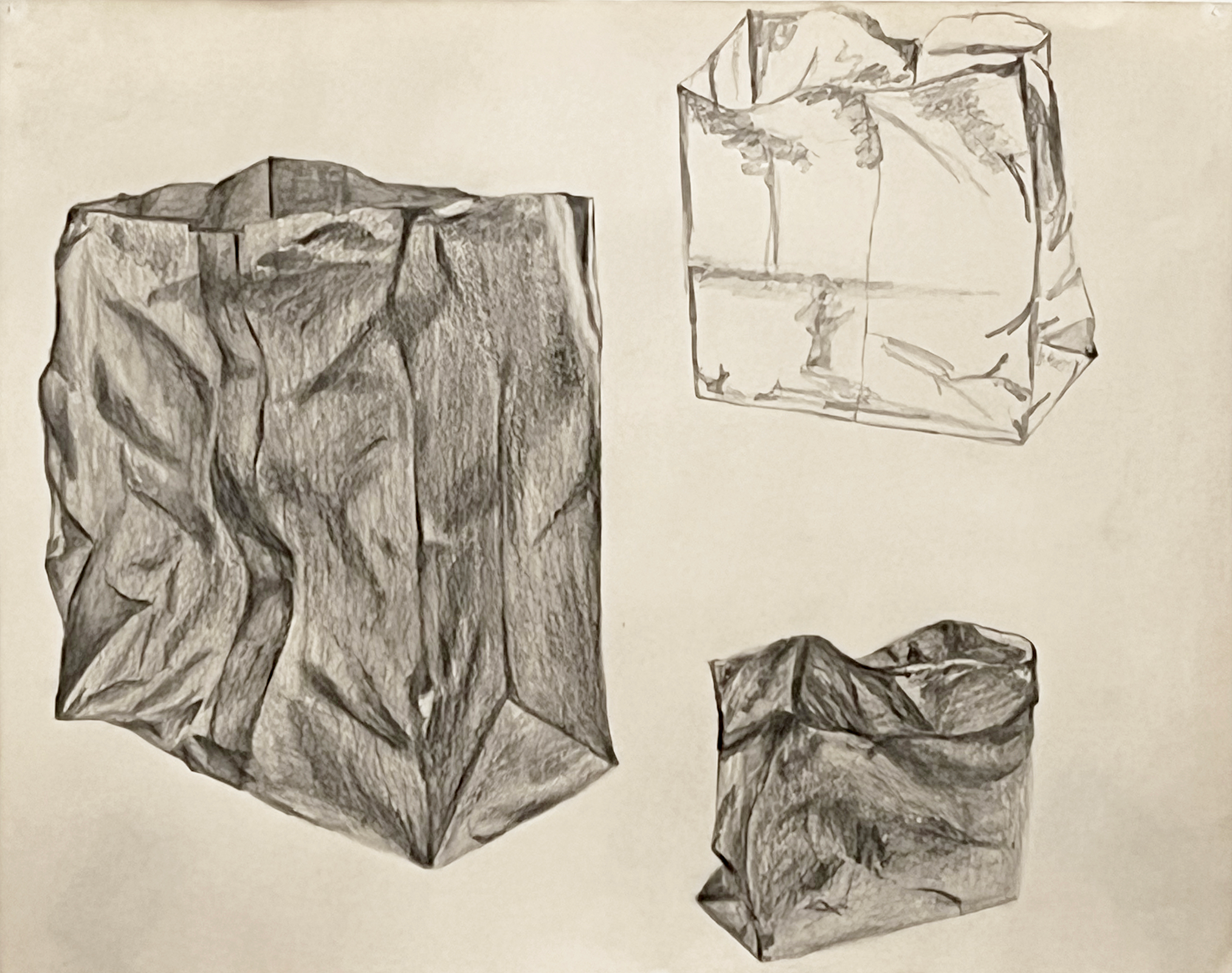 Paper bag studies and sketches on paper