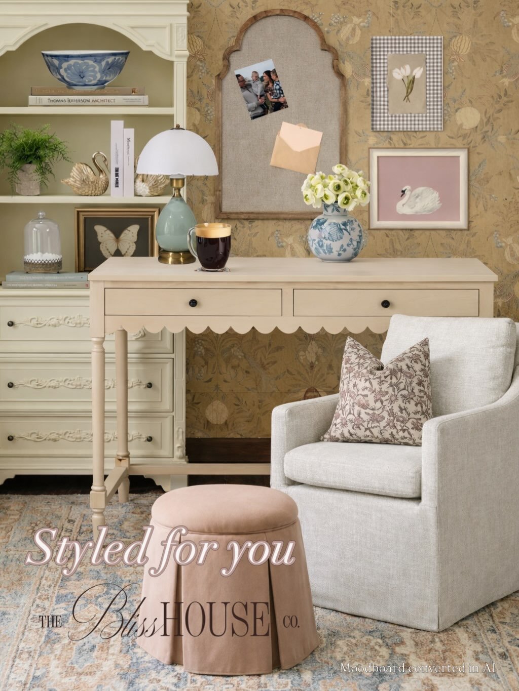 Follow &amp; Mention SHOP for links! 🏡

Girly and pattern filled office space! 🌷

I use to do moodboard Mondays and then well, life but so many of you have asked for them back and an easy way to shop vintage-modern style! I&rsquo;m starting a new m