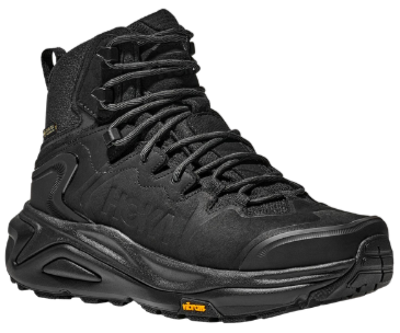 Black hiking boot with rugged sole and laces